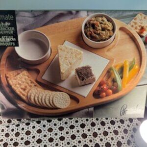 Pomerantz Chip & Dip Charcuterie Board with Ceramic Bowls /Plate  17"x12"  New